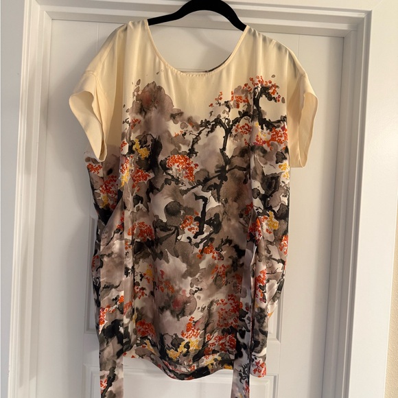 Maeve Tops - Elegant Cream and Brown Floral Women's Top. 
Women’s size Small Maeve.